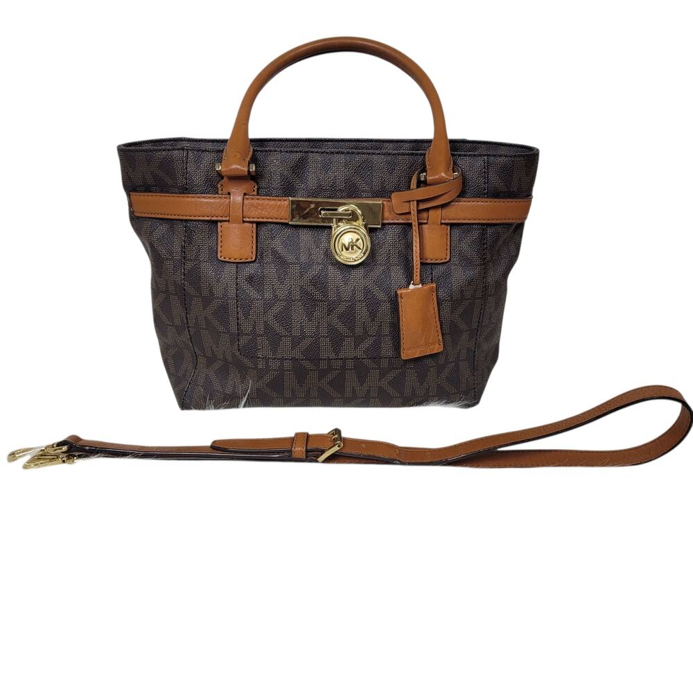 Michael Kors Small Hamilton Satchel Crossbody Brown MK Logo Signature Leather